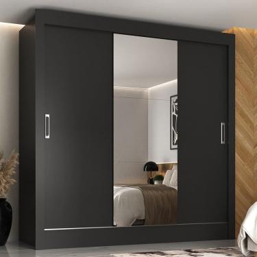 Imagem de Guarda-roupa Casal 3 Portas Correr com Espelho Real Preto