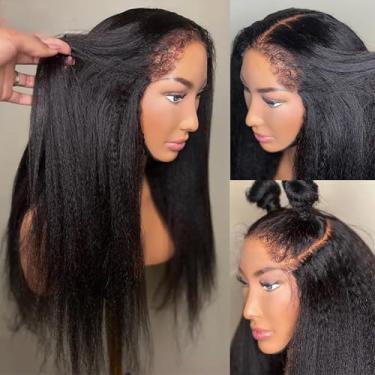 Imagem de Perucas de cabelo humano liso crespo 4c Edge 13x6 HD perucas de cabelo humano pré-cortado, linha do cabelo natural pré-cortada com cabelo de bebê afro-encaracolado 180% densidade 1B peruca preta