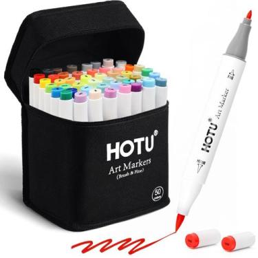 Imagem de Conjunto de marcadores HOTU Alcohol Markers Brush & Fine Tip 50 cores