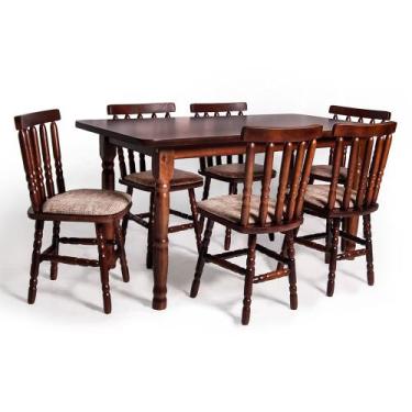 Imagem de Conjunto de Mesa Mônaco 160x80 com 6 Cadeiras Estofadas  Imbuia  JM Mó