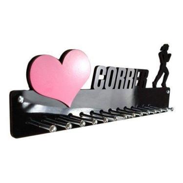Imagem de Porta Medalha Corrida Fem Amo Correr Coração Pink - QUADRO DE MEDALHA