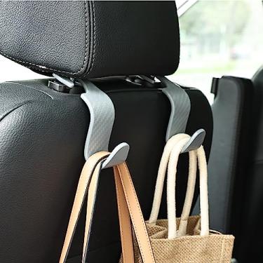 Imagem de Toiyason Gancho Para Encosto De Cabeça Assento Carro, Cabides Universais Veículos, Organizador Armazenamento Interno Bolsas, Casacos, Guarda-Chuvas, Sacolas Compras, Pacote Com 4, Cinza