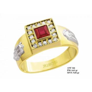 Imagem de Anel de Formatura em Ouro 18k com Quadrado em Rubi e Brilhantes em Zir