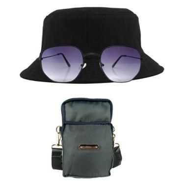Imagem de Kit Chapéu Bucket Hat, Bolsa Pequena Feminina Transversal E Óculos Esc