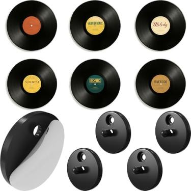 Imagem de Modern JP Suporte de parede de vinil adesivo para discos (pacote com 4) – Suporte de disco de fixação forte, visor de disco de vinil minimalista, fácil instalação segura para registros – Preto