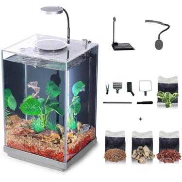Imagem de Wonderfactory Tanque de peixes de aquário de 3 galões, tanque betta autolimpante com filtro e luz, kit inicial com pedras, plantas e ferramentas de limpeza, adequado para iniciantes e amadores