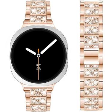 Imagem de DEALELE Pulseiras de substituição compatíveis com Samsung Galaxy Watch 8 de 40 mm/44 mm/8 Classic de 46 mm, diamante com strass brilhante, textura S (ouro rosa)
