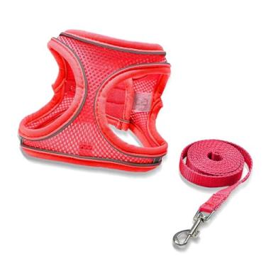 Imagem de Peitoral para cães 2 em 1 sem puxar e coleira retrátil, peitoral ajustável, sem puxar, de malha macia, colete ajustável para cães e gatos pequenos e médios