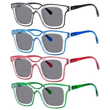 Imagem de Eyekepper Pacote com 4 óculos de leitura bifocais para mulheres - armação de duas cores para leitores bifocais femininos, 4 peças de lentes cinza mistas