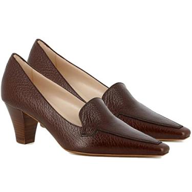 Imagem de LEHOOR Sapatos femininos vintage de salto grosso, bico quadrado, bico fino, sem cadarço, formal, trabalho, negócios, camurça, pele de cobra, salto cônico, sapato Oxford, feminino, chique, outono 4-11