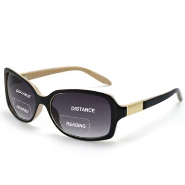 Imagem de JiSoo Óculos de sol de leitura bifocais para mulheres, óculos de sol modernos femininos retrô para leitura, Preto