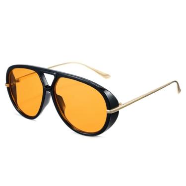 Imagem de Cyxus Óculos de sol aviador para mulheres e homens, grandes, retrô, anos 70, vintage, moderno, 1319, Estrutura: preto + lente: laranja, M