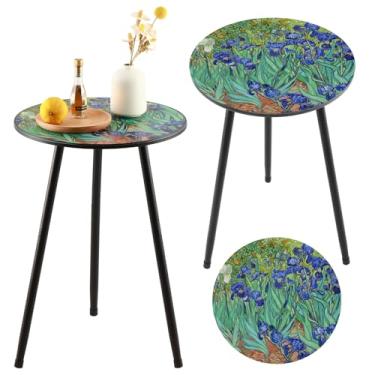 Imagem de Mesa lateral externa, 2 peças, mesas laterais de pátio para mesas de canto externo, mesa de canto redonda, mesa lateral de metal moderna, externa, pátio, interior, quarto, sala de estar, espaços