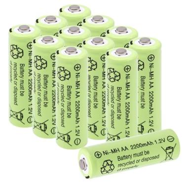Imagem de Pilhas recarregáveis Ni-MH tamanho AA 2200mAh, 1,2 Volts Double A alta capacidade de longa duração para jardim paisagismo ao ar livre, luz solar de baixa autodescarga, 1200 reciclagem, pré-carregada