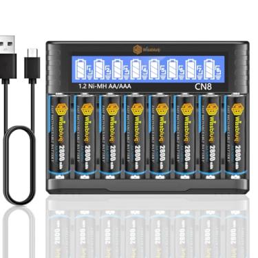 Imagem de WISSBLUE Estação de carregador de bateria, interface tipo C, tela LCD de 8 compartimentos, 1,2 V Ni-MH/Ni-CD, 8 pilhas recarregáveis AA 2800 mAh, carregamento USB-C rápido