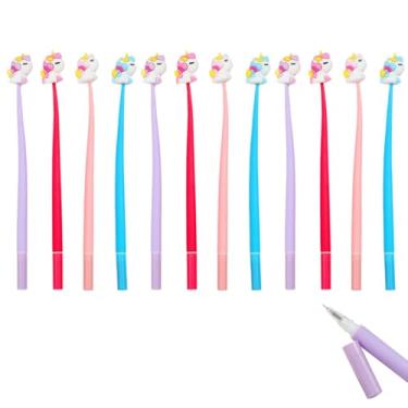 Imagem de SIPLIV 24 canetas esferográficas de silicone dobrável de simulação criativa de tinta gel preta líquida de 0,5 mm, artigos de papelaria de escritório - Unicórnio