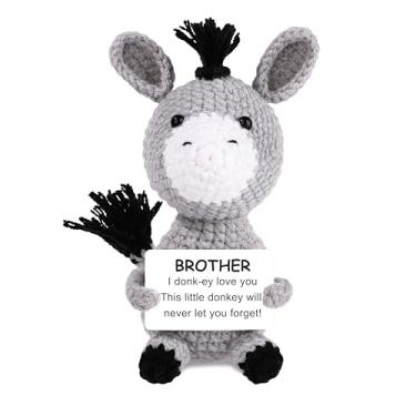 Imagem de JoycuFF Mini Funny Donkey Brother Gifts from Sister Brother, Birthday Gifts for Men Friends Presents, I Love You Small Cool Cute Stuff Things, Handmade Emotional Positive Crochet Donkey