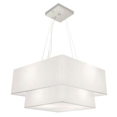 Imagem de Lustre Pendente Duplo Quadrado Vivare Md-4083 Cúpula Em Tecido 70x50cm - Bivolt Branco 127/220v