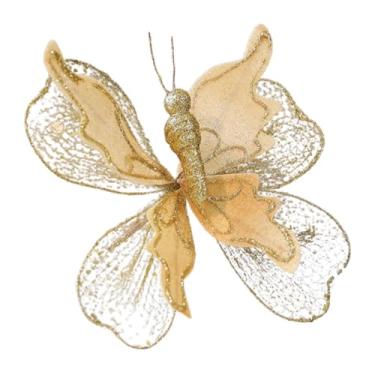 Imagem de Nishiyuenyi Decoração de parede de borboleta artificial, enfeite pendurado, fundo brilhante, decoração para sala de estar, dia dos namorados, natal, casa, Ouro