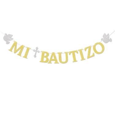 Imagem de Faixa Mi Bautizo - Decorações de festa de batismo, banner Mi Primera Comuniòn, decorações de festa de chá de bebê de batizado religioso, ouro claro