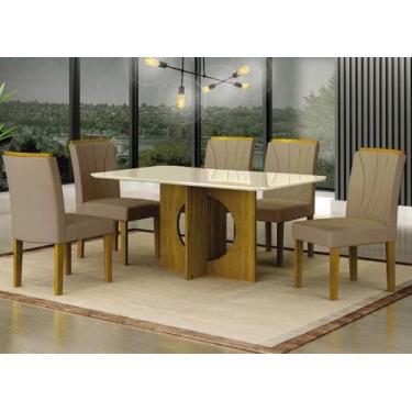 Imagem de Mesa Lorena 1,60 Freijó/Decor Tampo Off C/Vidro 6 Cadeiras - Leifer Mó