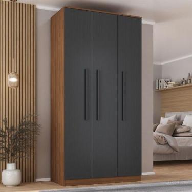 Imagem de Guarda-Roupa Solteiro Lugano 3 Portas 2 Gavetas Nogal/Grafite - Hecol 