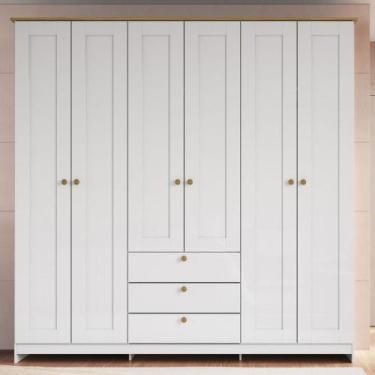 Imagem de Guarda-Roupa Casal Americano 6 Portas 3 Gavetas Branco/Ipê - Decibal, 