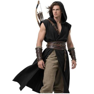 Imagem de Colete túnica medieval com capuz L'VOW sem mangas preto M