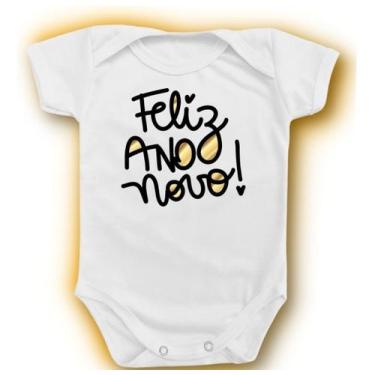 Imagem de Body Para Bebê Feliz Ano Novo Preto E Dourado Menino Menina - Borizinh