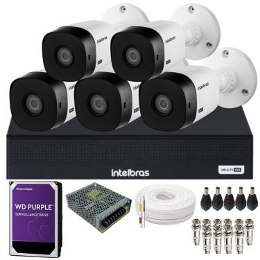 Imagem de Kit Cftv 5 Câmeras Alta qualidade Intelbras Full Hd 1220b Dvr Intelbras 08 Canais 1108-c C/Hd Purple Instalado