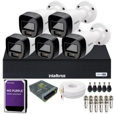 Imagem de Kit 5 Câmeras Intelbras Alta Qualidade Vhd 1220 B Full Color Dvr Intelbras 08 Canais 1108-c C/Hd 2Tb Purple