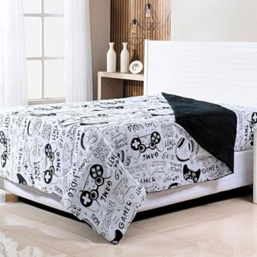 Imagem de Edredom Solteiro Dupla Face Avulso Infantil Game 01 Peça Decoração para Quarto Estampas Divertidas (Game Branco/Preto)
