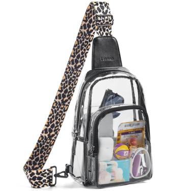 Imagem de LATMAP Bolsa transparente para eventos em estádios, bolsa transparente para mulheres, bolsa transversal para shows, esportes, Alça preta com estampa de leopardo, 7.87 x 4.5 x 11.5 inches, Eventos de