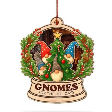 Imagem de Enfeites de Natal de gnomo, globo de neve 3D madeira e enfeites de gnomo acrílico, decorações de férias rústicas para árvore de Natal, presente de lembrança mágica e presente significativo para a