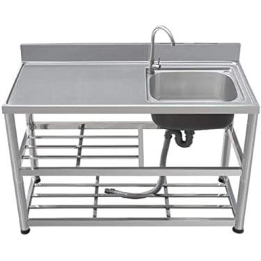 Imagem de Pia De Serviço Público De Aço Inoxidável Pia De Catering De Cozinha Comercial, Aço Inoxidável, Bacia De Lavagem De Vegetais De Mesa Com Prateleira Multifunc, Package C, 90 * 50 * 80cm-Right sink
