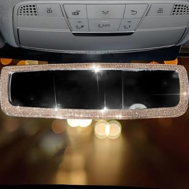 Imagem de Clipe de espelho retrovisor de carro com strass brilhante diamante brilhante acessórios decorativos interiores universais para mulheres e homens (champanhe)