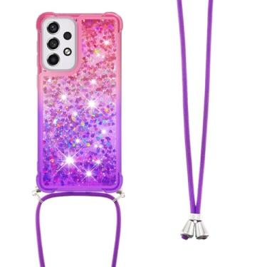 Imagem de Capa de cordão crossbody líquido brilhante para Samsung Galaxy A14 A34 A54 A13 A23 A32 A33 A53 A52 A73 A22 4G 5G A02S Capa à prova de choque, rosa roxo, para Galaxy A54 5G