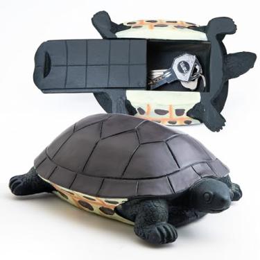 Imagem de BarGifts SAFEFake Rock Key Hider Turtle Look Ocultar uma Chave Externa para Jardim ou Quintal, Caixa de Armazenamento Secreta para Chaves de Reposição Cofre Escondido - Decoração de Jardim
