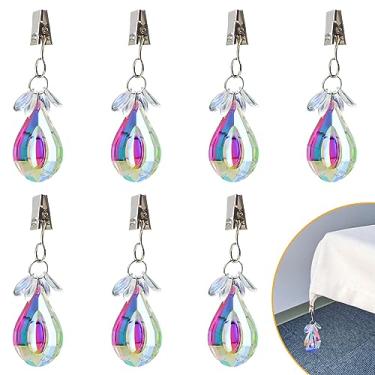 Imagem de TKGKHK 8 peças de toalha de mesa com peso de toalha de mesa, pingente, em forma de gota, pesos, pesos, de mesa de pedra, ganchos com clipe de metal para decoração de toalha de mesa, jantar em família