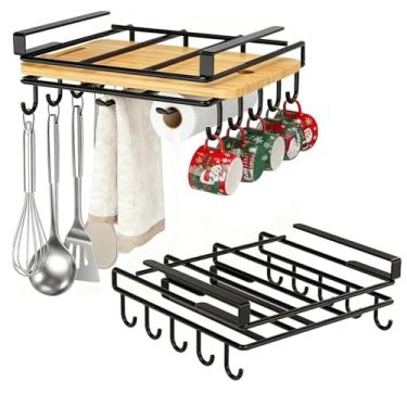 Imagem de Linwnil Suporte de caneca sem broca embaixo do armário, suporte de toalha de papel para armário, organizador de tábua de cortar, prateleira de armazenamento de aço inoxidável para utensílios de