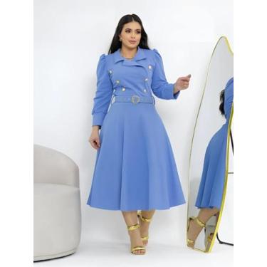 Imagem de Vestido Midi Elegante Manga Longa Social com Cinto Moda Evangélica Fes