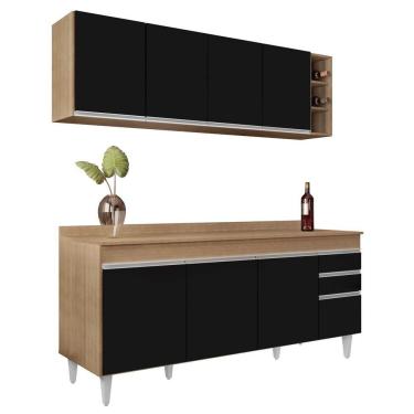 Imagem de Armário Nevada E Balcão 180cm Com Tampo Dallas Castanho-pto - Lumil