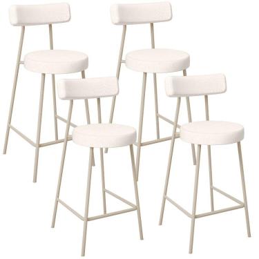 Imagem de Kit 04 Banquetas Baixa Cozinha Sala Jantar Bancada Milão Arena L02 Linho Cru - Lyam Decor