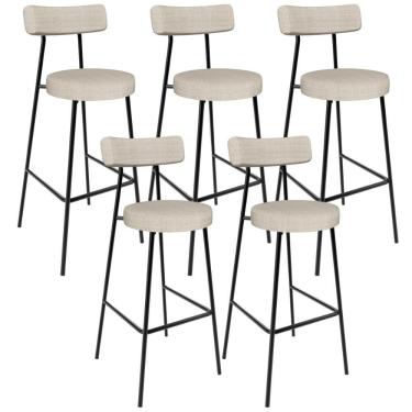 Imagem de Kit 05 Banquetas Alta Bar Cozinha Sala De Jantar Estrutura Em Aço Milão L02 Linho Palha - Lyam Decor