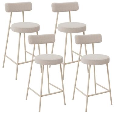 Imagem de Kit 04 Banquetas Baixa Cozinha Sala Jantar Bancada Milão Arena L02 Bouclê Creme - Lyam Decor