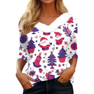 Imagem de Suéteres de Natal para mulheres COTECRAM Trendy 3/4 Manga Azul