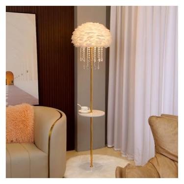 Imagem de Luminária de chão Candeeiro de pé penas com mesa, candeeiro romântico 63,78 polegadas altura para sala estar, quarto, escritório e outras iluminações(Branco)