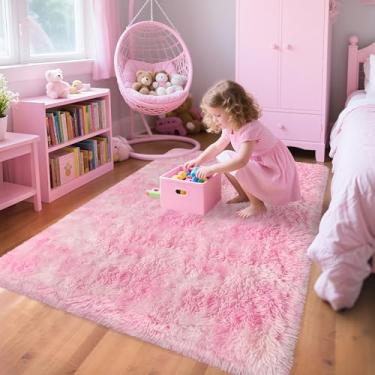 Imagem de TENNOLA Tapetes rosa fofos de 7,5 x 12,7 cm para quarto de meninas e meninas, quarto de bebê, kawaii, felpudo, grosso, felpudo, tapete antiderrapante para berçário, sala de jogos, dormitório, casa