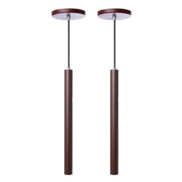 Imagem de Kit 2 Pendente Luminária Tubo Marrom 30 Cm + Lâmpada LED Branco Frio -
