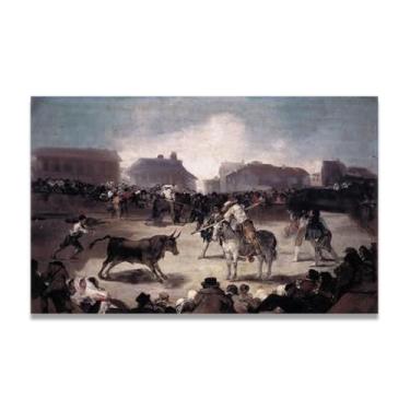 Imagem de LKXGRRSFG Impressão em tela romântica espanhola A Village BullfightFrancisco De Goya - Obra-prima do influente pintor romântico 80 x 128 cm sem moldura